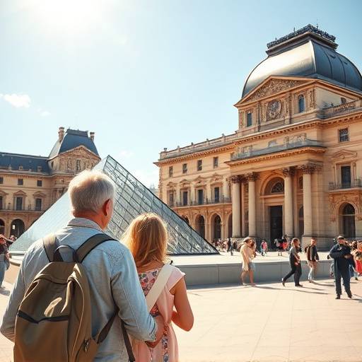 Image de la campagne 'Visit Paris', montrant une famille visitant le Musée du Louvre.